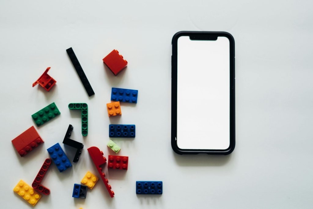 Lego blocks and cell phone